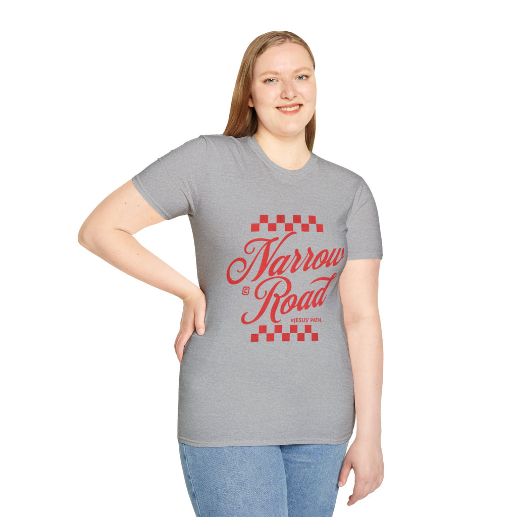 Narrow Road T-Shirt — Vintage Script Christian Faith Tee
