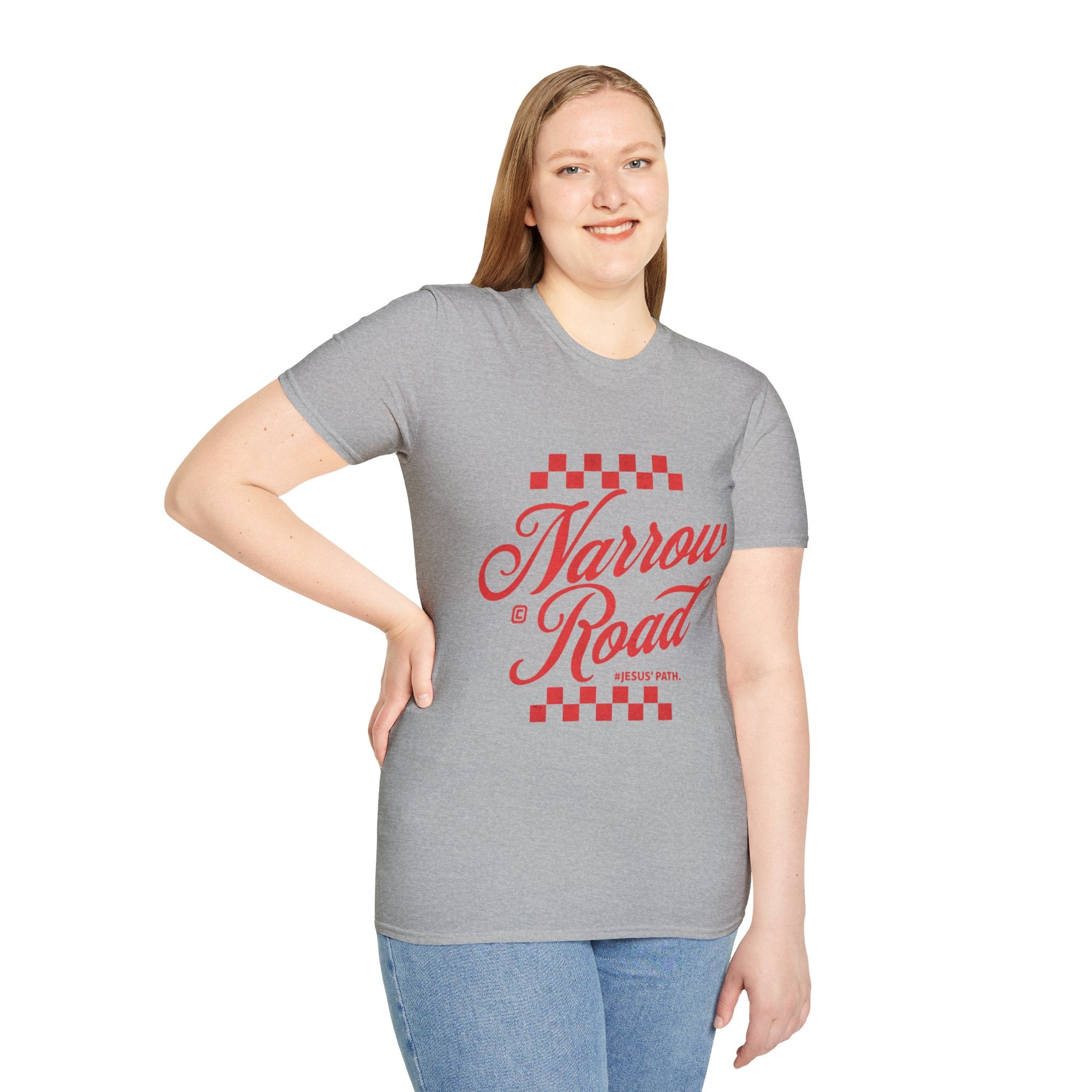 Narrow Road T-Shirt — Vintage Script Christian Faith Tee