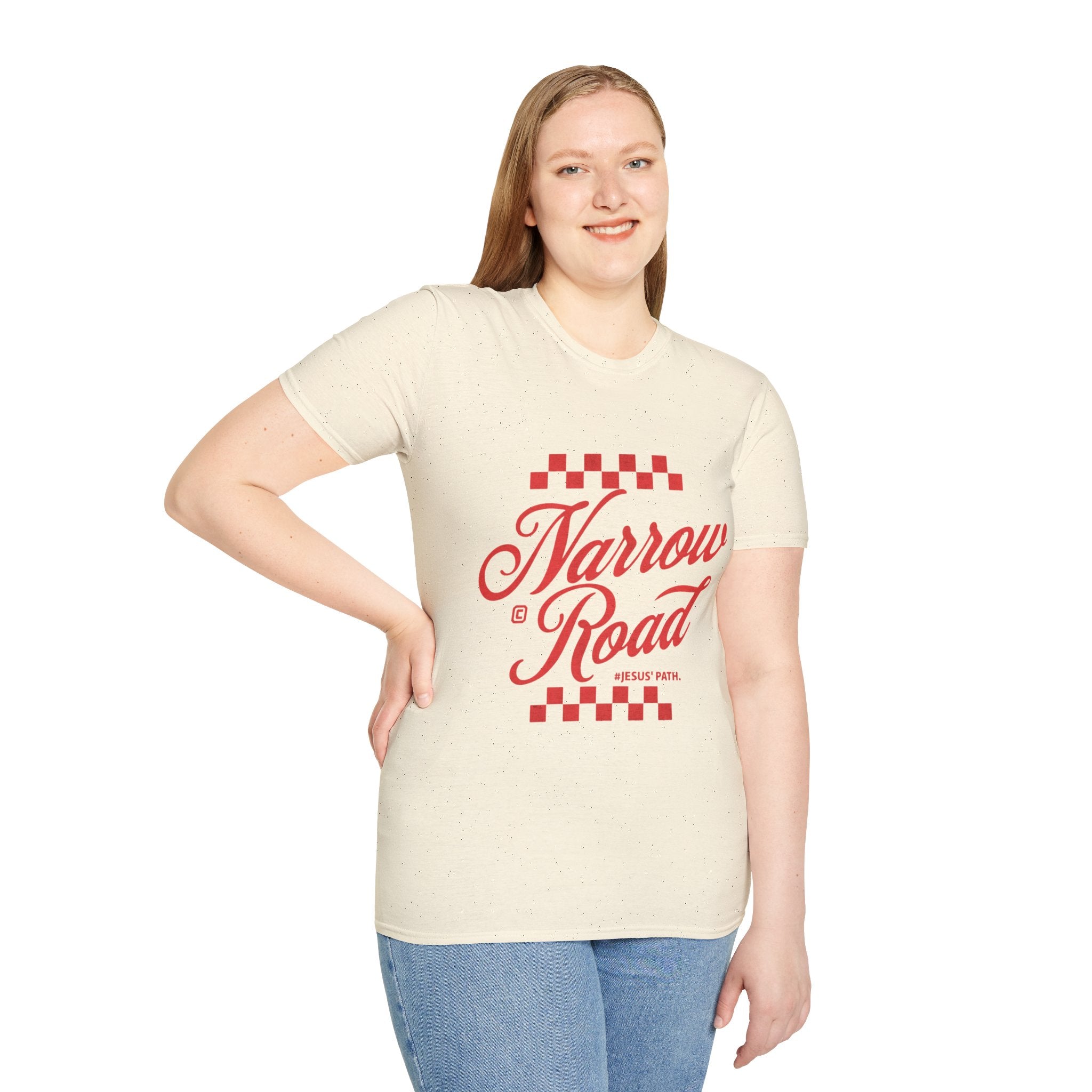 Narrow Road T-Shirt — Vintage Script Christian Faith Tee