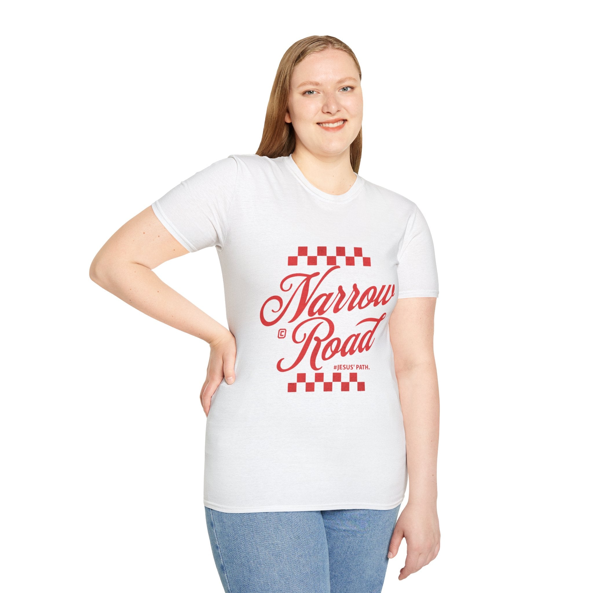 Narrow Road T-Shirt — Vintage Script Christian Faith Tee